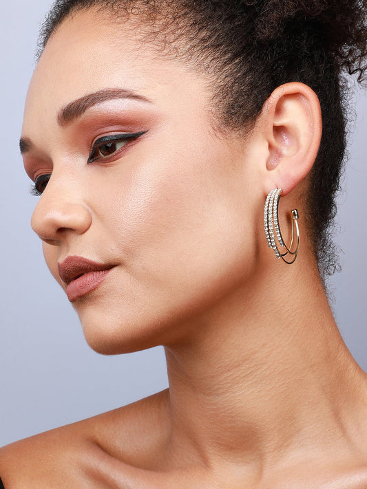 Stylish Pair Set Of 2 Gold-Plated Contemporary Drop Earrings
