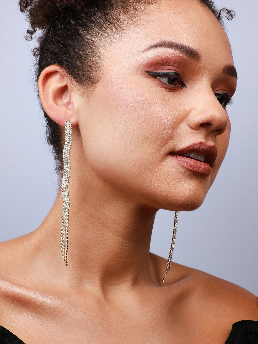 Stylish Pair Set Of 2 Gold-Plated Contemporary Drop Earrings
