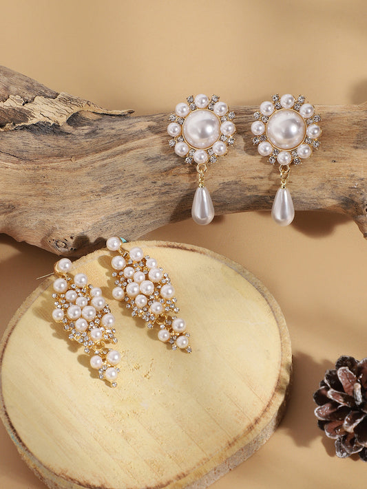 Set Of 2 Gold-Plated Contemporary Beaded Drop Earrings