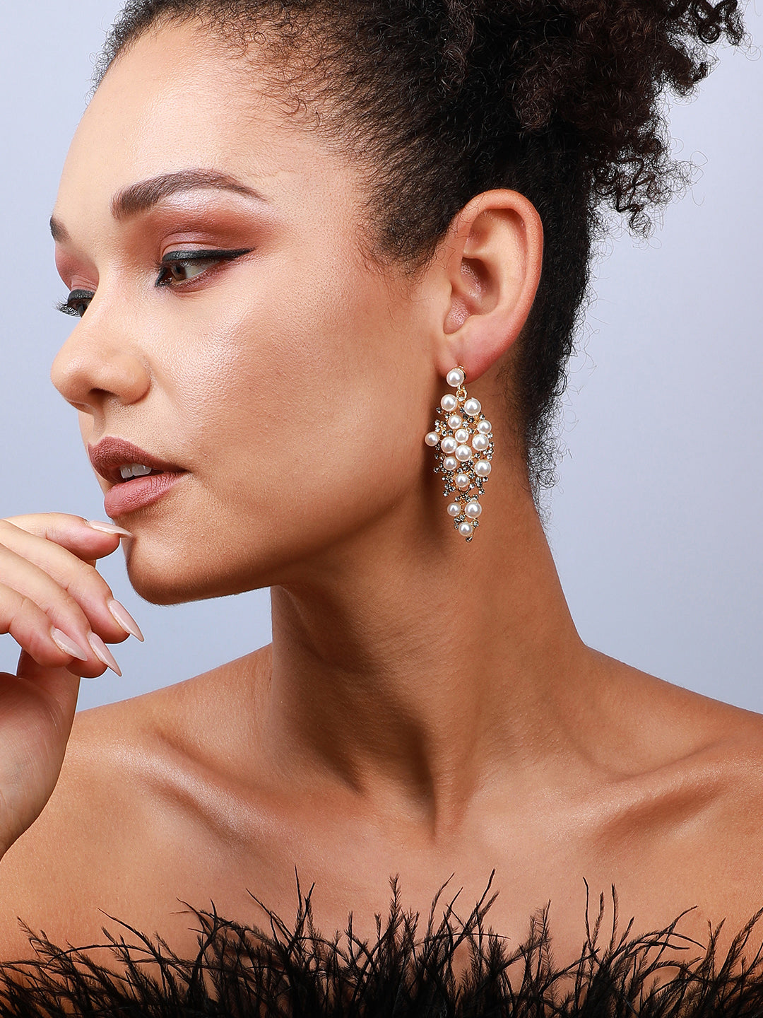 Set Of 2 Gold-Plated Contemporary Beaded Drop Earrings