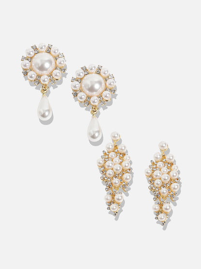 Set Of 2 Gold-Plated Contemporary Beaded Drop Earrings