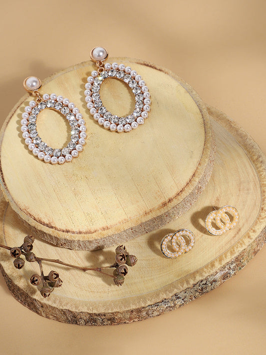 Pack Of 2 Gold-Plated Contemporary Drop Earrings