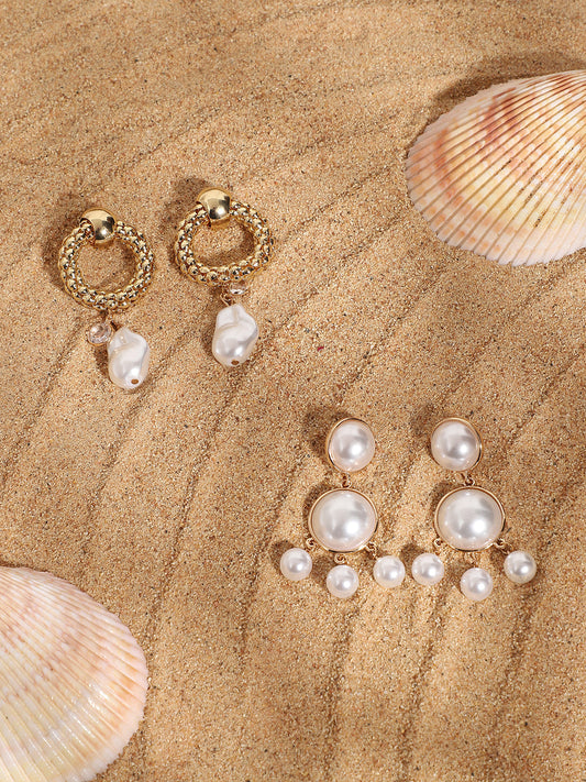 Set Of 2 Gold-Plated Contemporary Drop Earrings