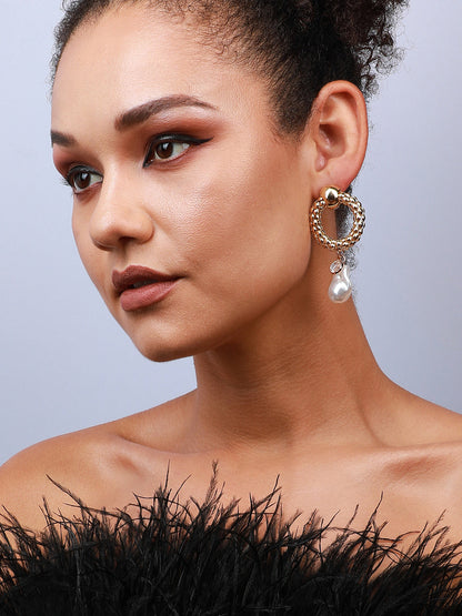 Set Of 2 Gold-Plated Contemporary Drop Earrings