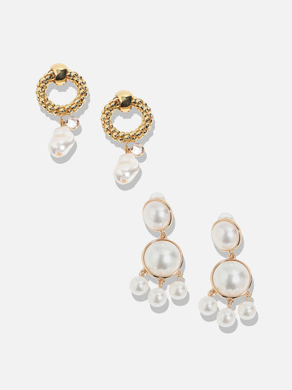 Set Of 2 Gold-Plated Contemporary Drop Earrings