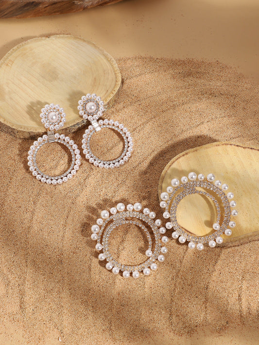 Set Of 2 Silver-Plated Contemporary Drop Earrings