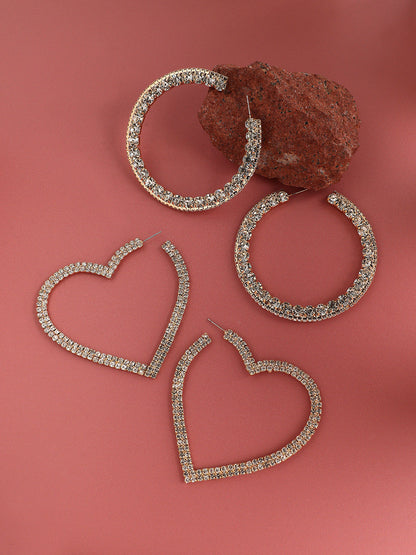 Set Of 2 Silver-Plated Circular Stone Studded Hoop Earrings