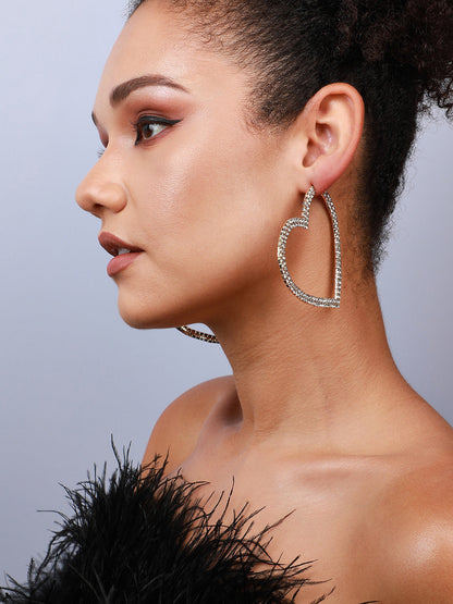 Set Of 2 Silver-Plated Circular Stone Studded Hoop Earrings