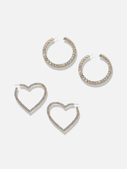 Set Of 2 Silver-Plated Circular Stone Studded Hoop Earrings