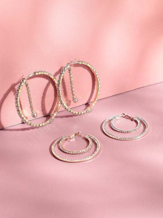 Elegant Ensemble Set Of 2 Gold-Plated Contemporary Hoop Earrings