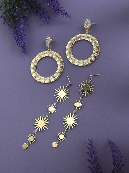 Set Of 2 Gold-Plated Contemporary Drop Earrings