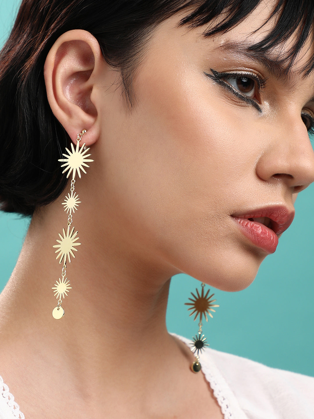 Set Of 2 Gold-Plated Contemporary Drop Earrings