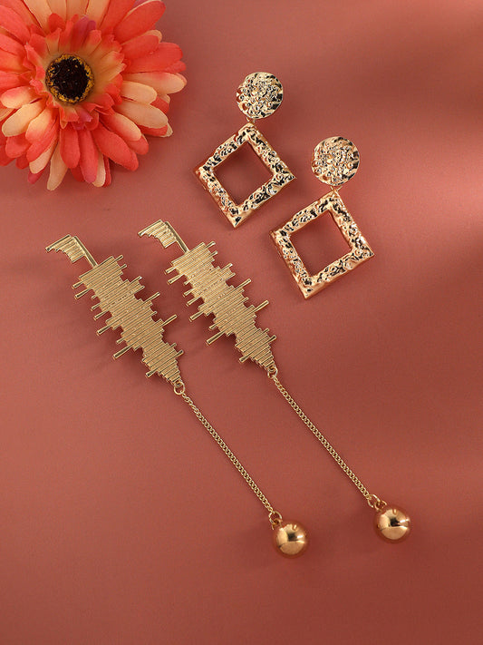 Set Of 2 Gold-Plated Contemporary Drop Earrings