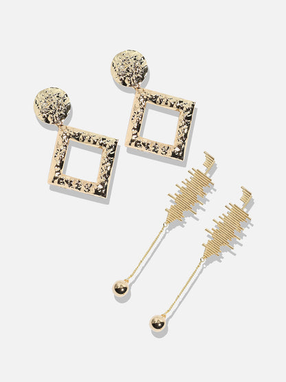 Set Of 2 Gold-Plated Contemporary Drop Earrings