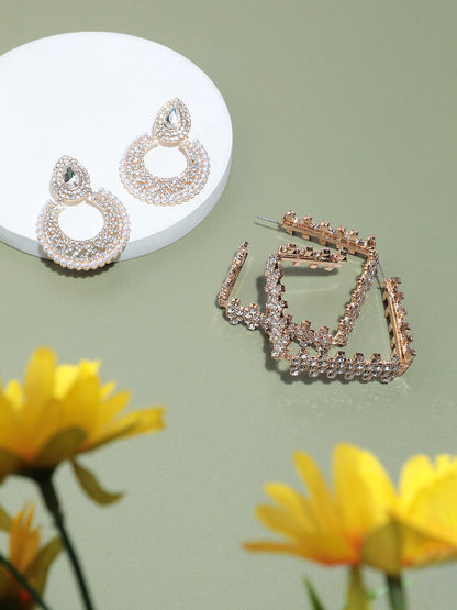Set Of 2 Gold-Plated Contemporary Drop Earrings