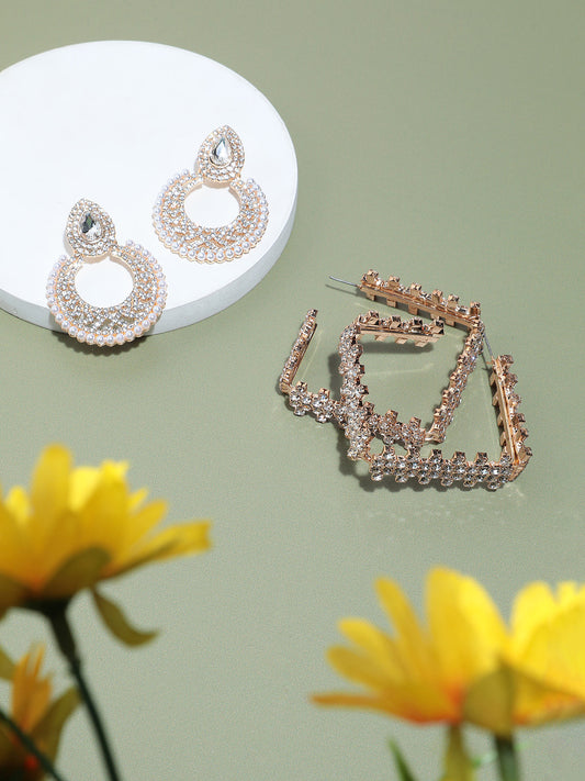 Set Of 2 Gold-Plated Contemporary Drop Earrings
