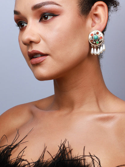 Set Of 2 Gold-Plated Contemporary Studs Earrings