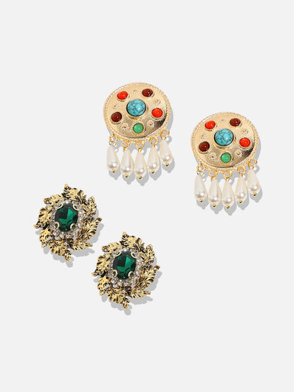 Set Of 2 Gold-Plated Contemporary Studs Earrings