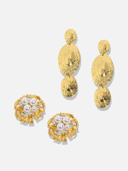 Pack Of 2 Gold-Plated Contemporary Drop Earrings