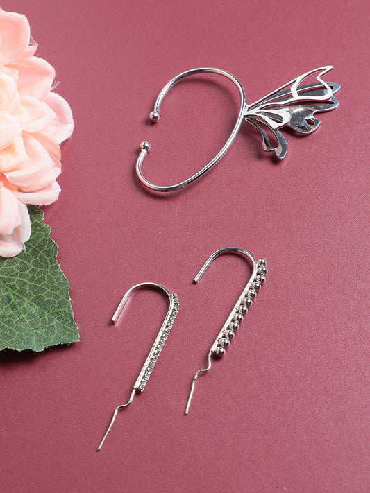 Set Of 2 Silver-Plated Contemporary Half Hoop Earrings