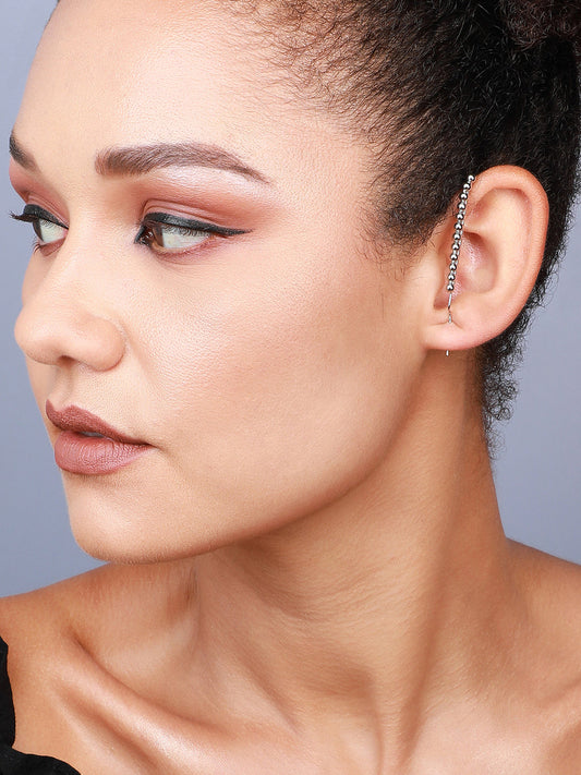 Set Of 2 Silver-Plated Contemporary Half Hoop Earrings