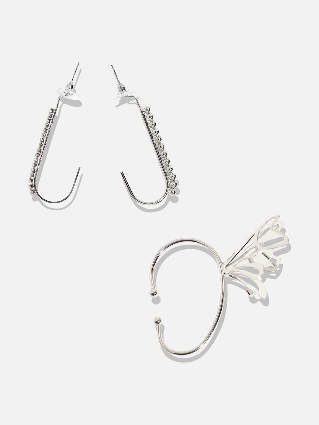 Set Of 2 Silver-Plated Contemporary Half Hoop Earrings