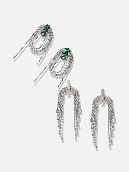 Set Of 2 Silver-Plated Contemporary Drop Earringsdr