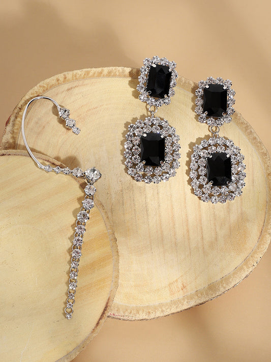 Stylish Stunners Set Of 2 Silver-Plated Contemporary Drop Earrings