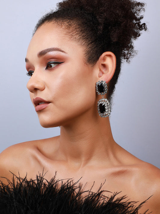 Stylish Stunners Set Of 2 Silver-Plated Contemporary Drop Earrings