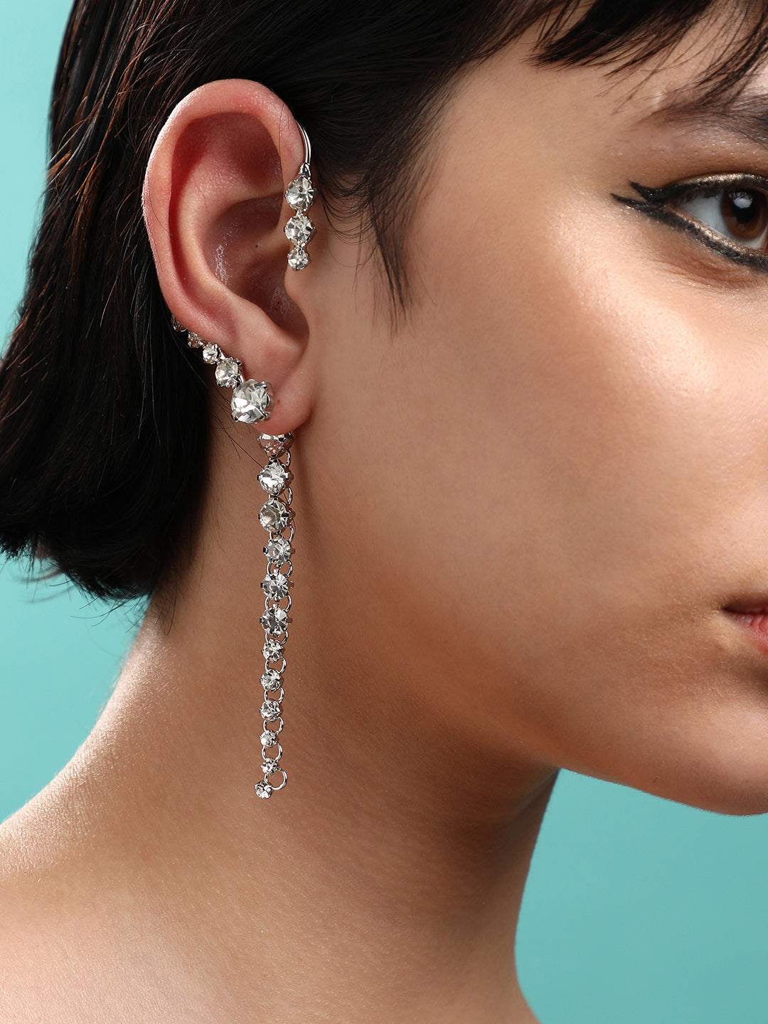 Stylish Stunners Set Of 2 Silver-Plated Contemporary Drop Earrings