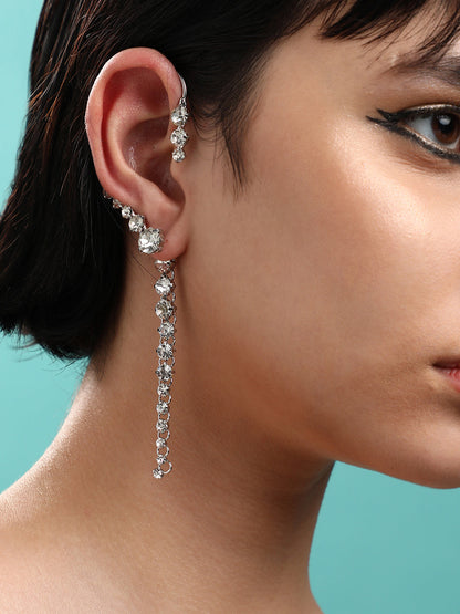 Stylish Stunners Set Of 2 Silver-Plated Contemporary Drop Earrings