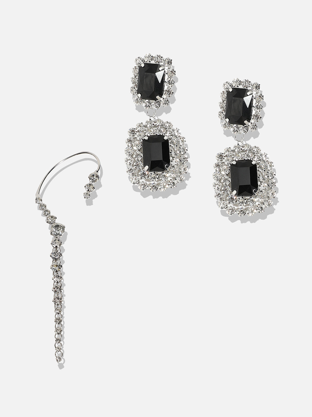 Stylish Stunners Set Of 2 Silver-Plated Contemporary Drop Earrings