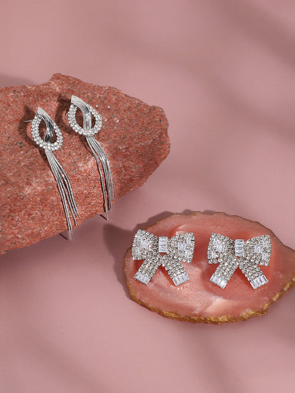 Pack Of 2 Silver-Plated Contemporary Drop Earrings