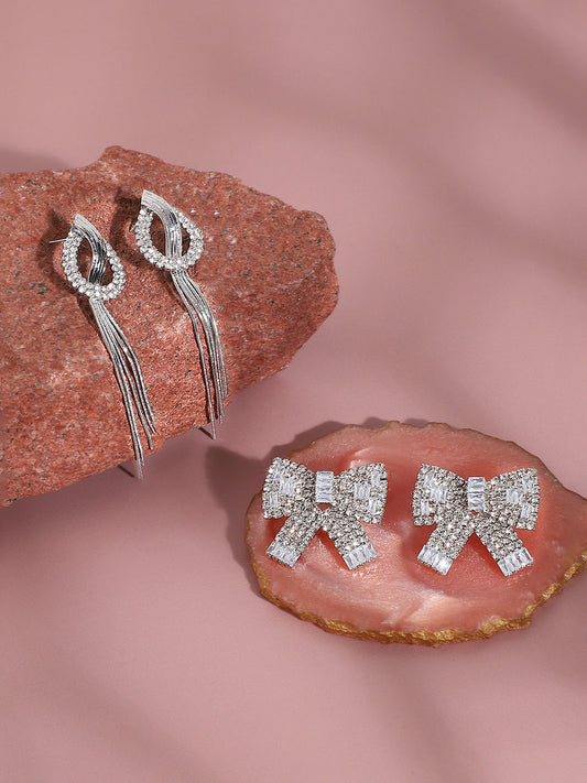 Pack Of 2 Silver-Plated Contemporary Drop Earrings