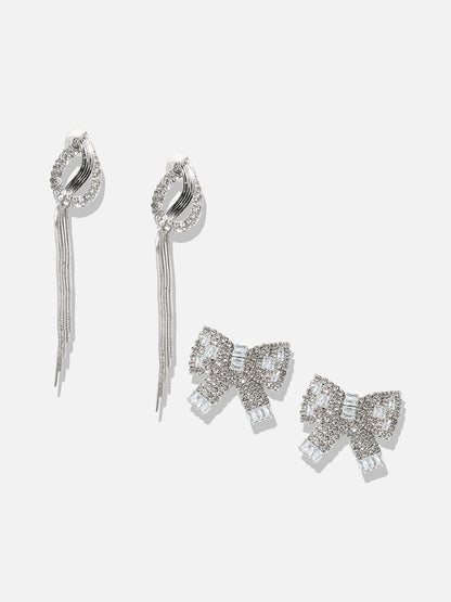Pack Of 2 Silver-Plated Contemporary Drop Earrings