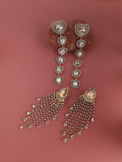 Set Of 2 Gold-Plated Contemporary Drop Earrings