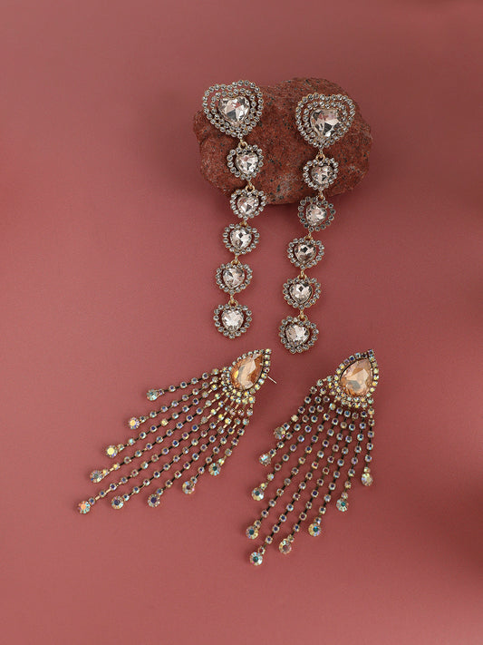 Set Of 2 Gold-Plated Contemporary Drop Earrings