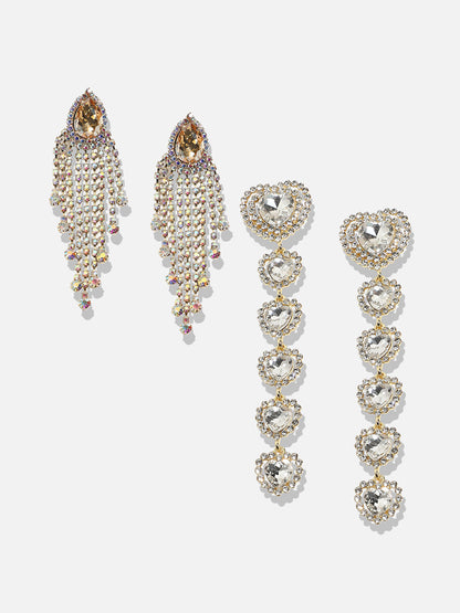 Set Of 2 Gold-Plated Contemporary Drop Earrings