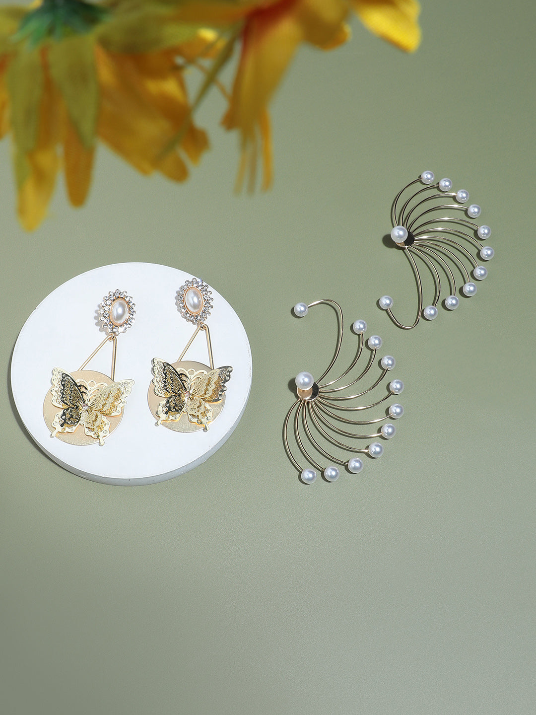 Pack Of 2 Gold-Plated Contemporary Drop Earrings