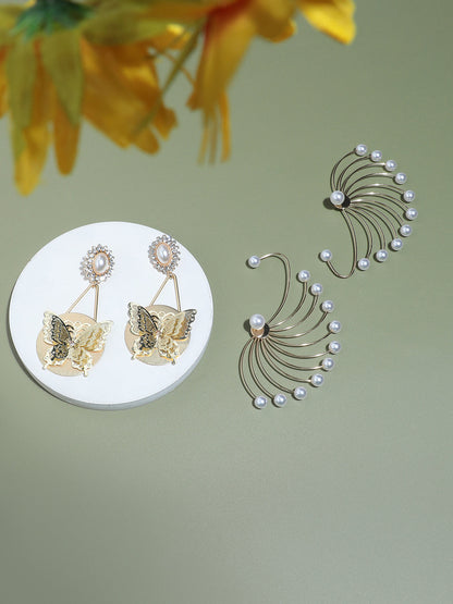 Pack Of 2 Gold-Plated Contemporary Drop Earrings