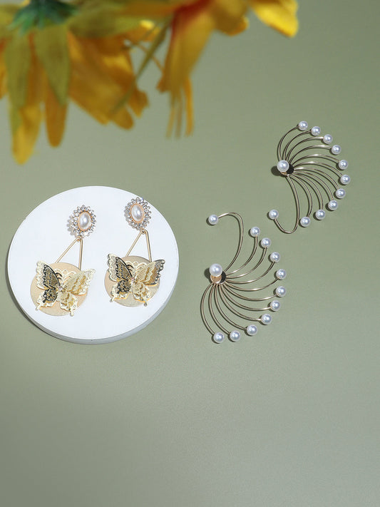 Pack Of 2 Gold-Plated Contemporary Drop Earrings