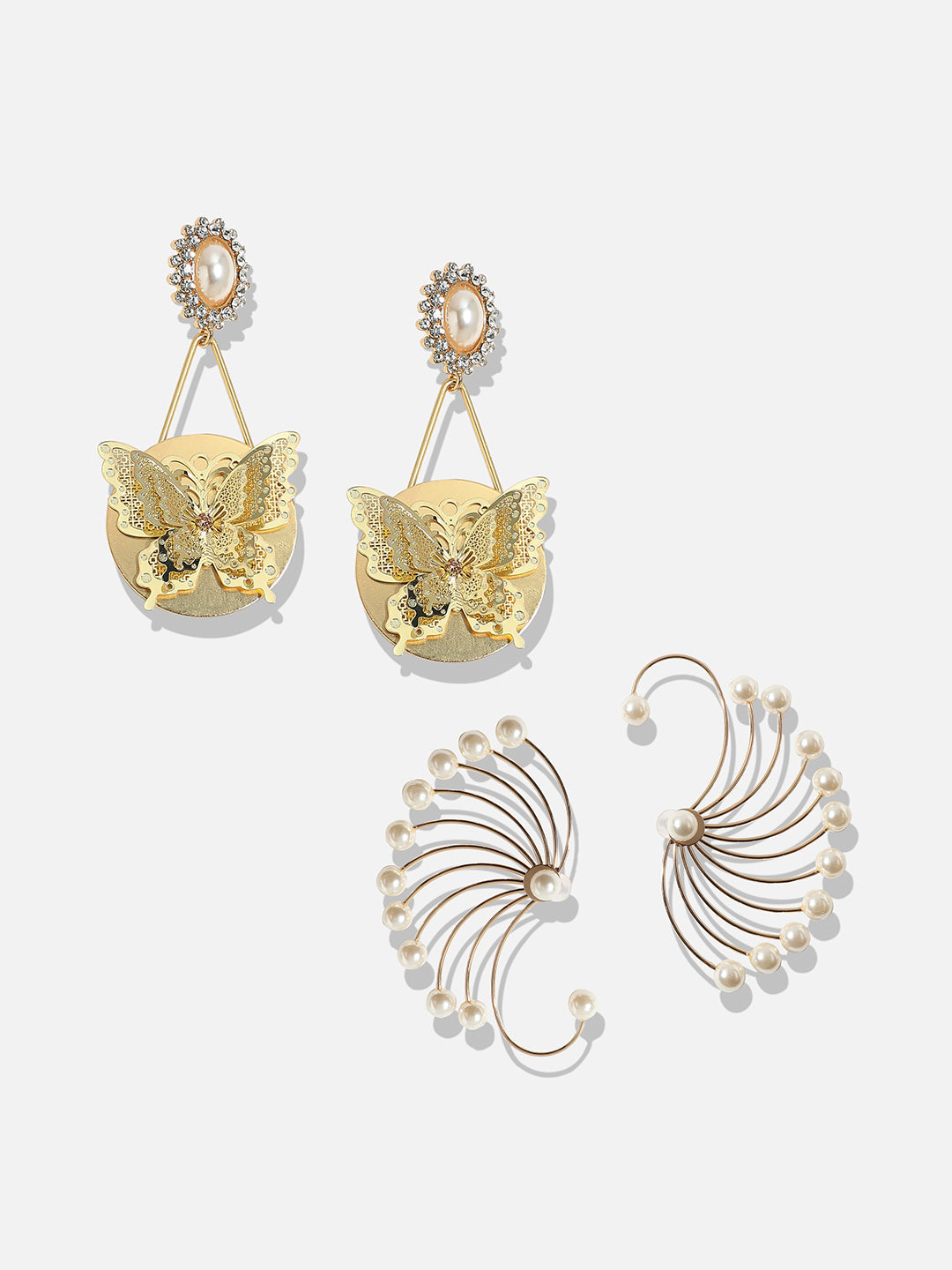 Pack Of 2 Gold-Plated Contemporary Drop Earrings