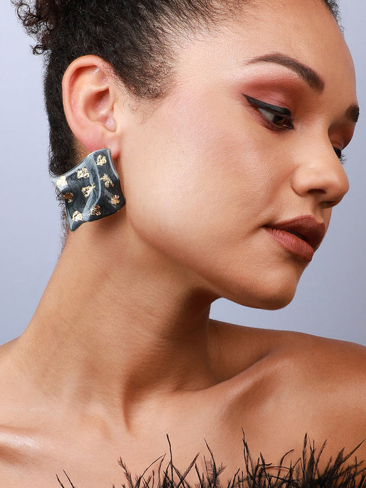 Gold-Plated Contemporary Drop Earrings With Ear Cuff