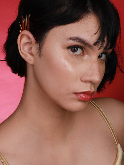 Gold-Plated Contemporary Drop Earrings With Ear Cuff