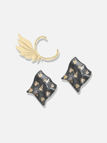 Gold-Plated Contemporary Drop Earrings With Ear Cuff