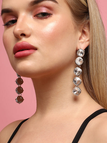 Stylish Match Exquisite Set Of 2 Silver-Plated Contemporary Drop Earrings