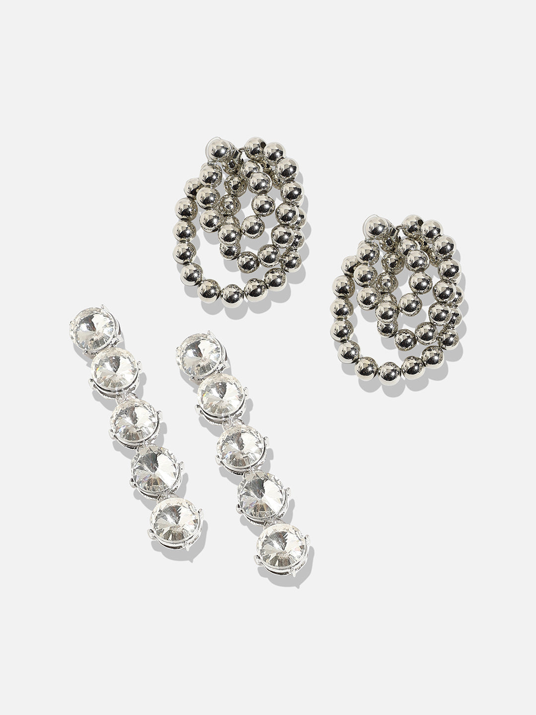 Stylish Match Exquisite Set Of 2 Silver-Plated Contemporary Drop Earrings
