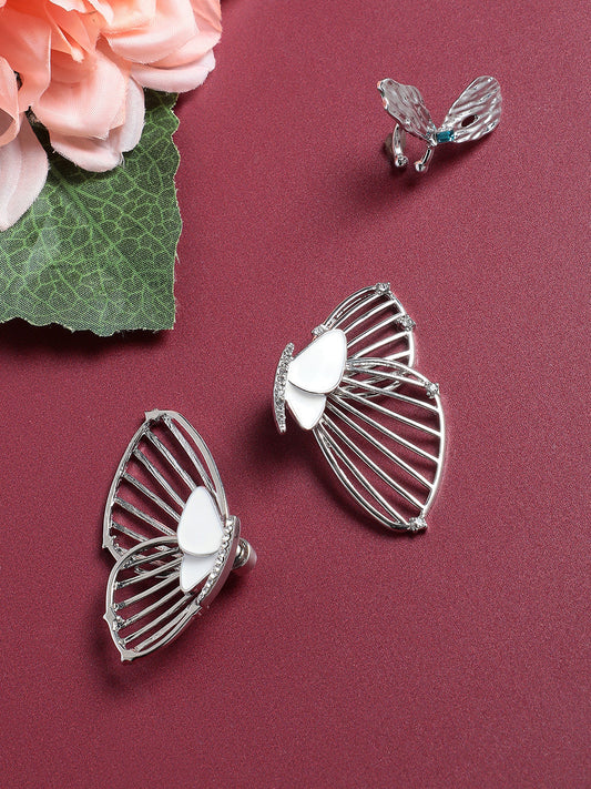 Set Of 2 Silver-Plated Contemporary Studs Earrings