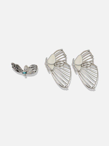 Set Of 2 Silver-Plated Contemporary Studs Earrings