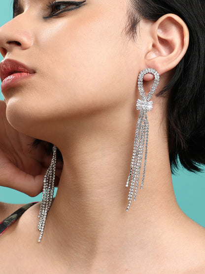 Set Of 2 Silver-Plated Contemporary Stone Studded Drop Earrings